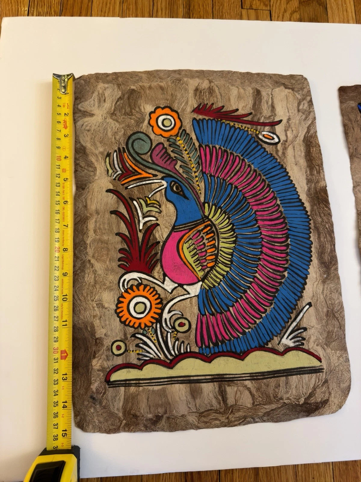 Pair of Vintage Mexican Folk Art Paintings on Tree Bark – Hand-Painted