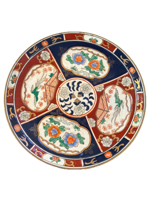 Antique Japanese Imari Charger Plate Hand Painted Meiji Floral Phoenix 10.5”