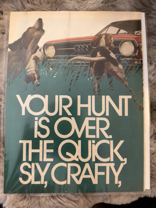 Playboy Magazine Vintage Audi Ad Page – “Your Hunt Is Over” – 1970s Automotive