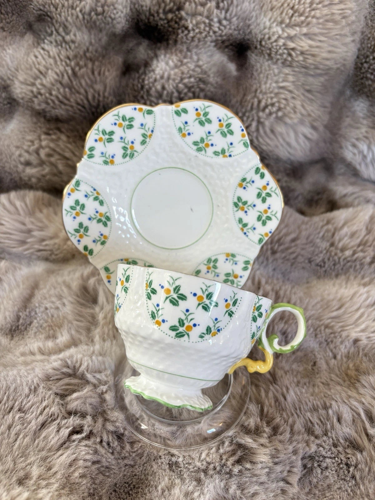 Aynsley England Bone China Teacup & Saucer - Crazing