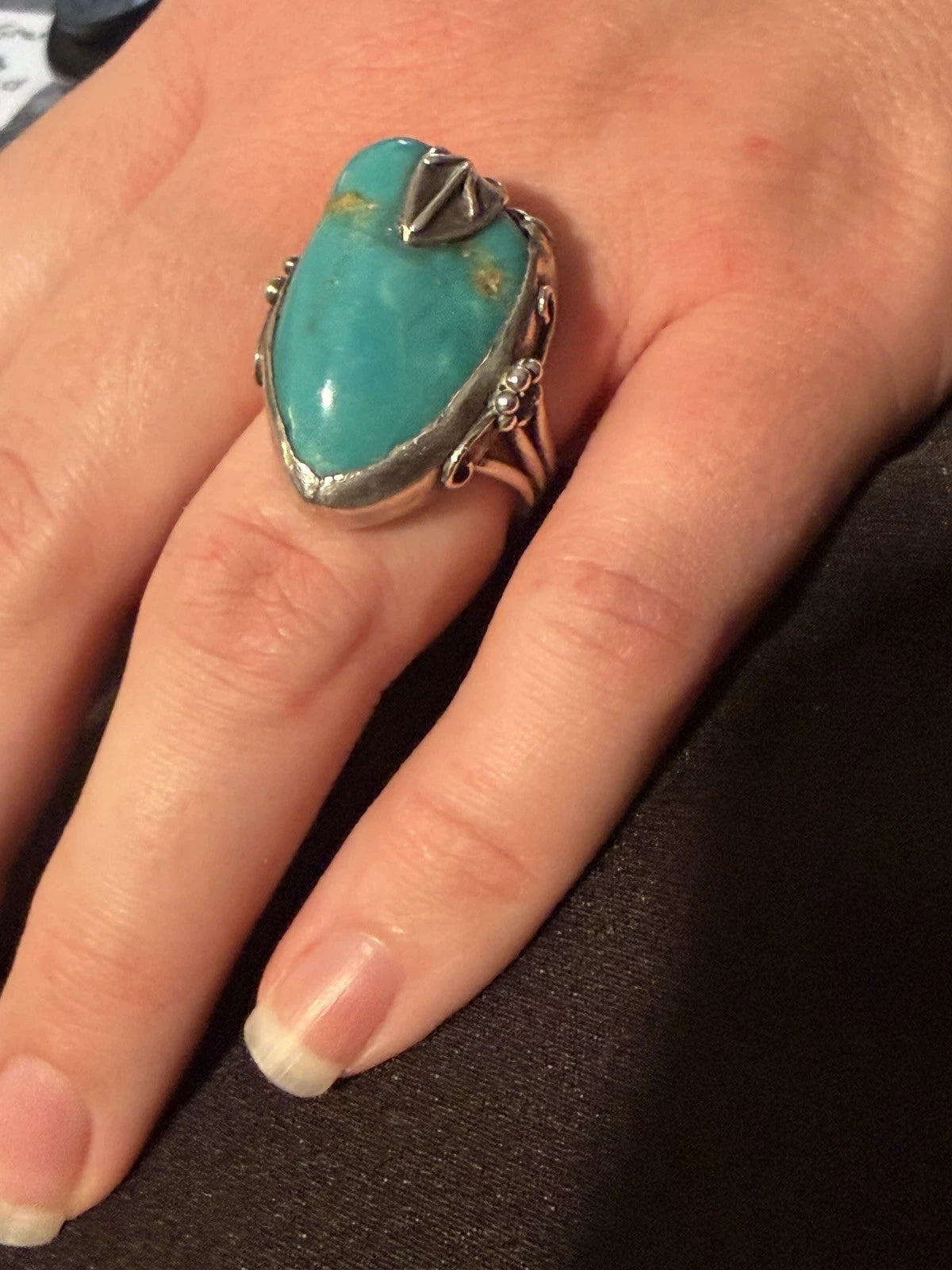 Vintage 925 Sterling Silver Turquoise Ring Size 7 Large Statement Artisan Boho