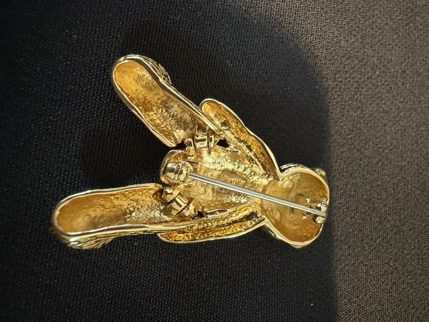 Vintage Butler Gold Tone Teddy Bear Brooch Figural Pin Rhinestone Eyes Cute