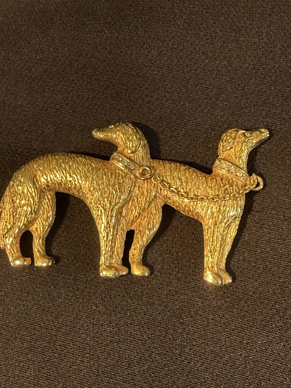 Vintage Mode Vallie Gold Tone Borzoi Afghan Hound Dog Brooch Rhinestone Collar