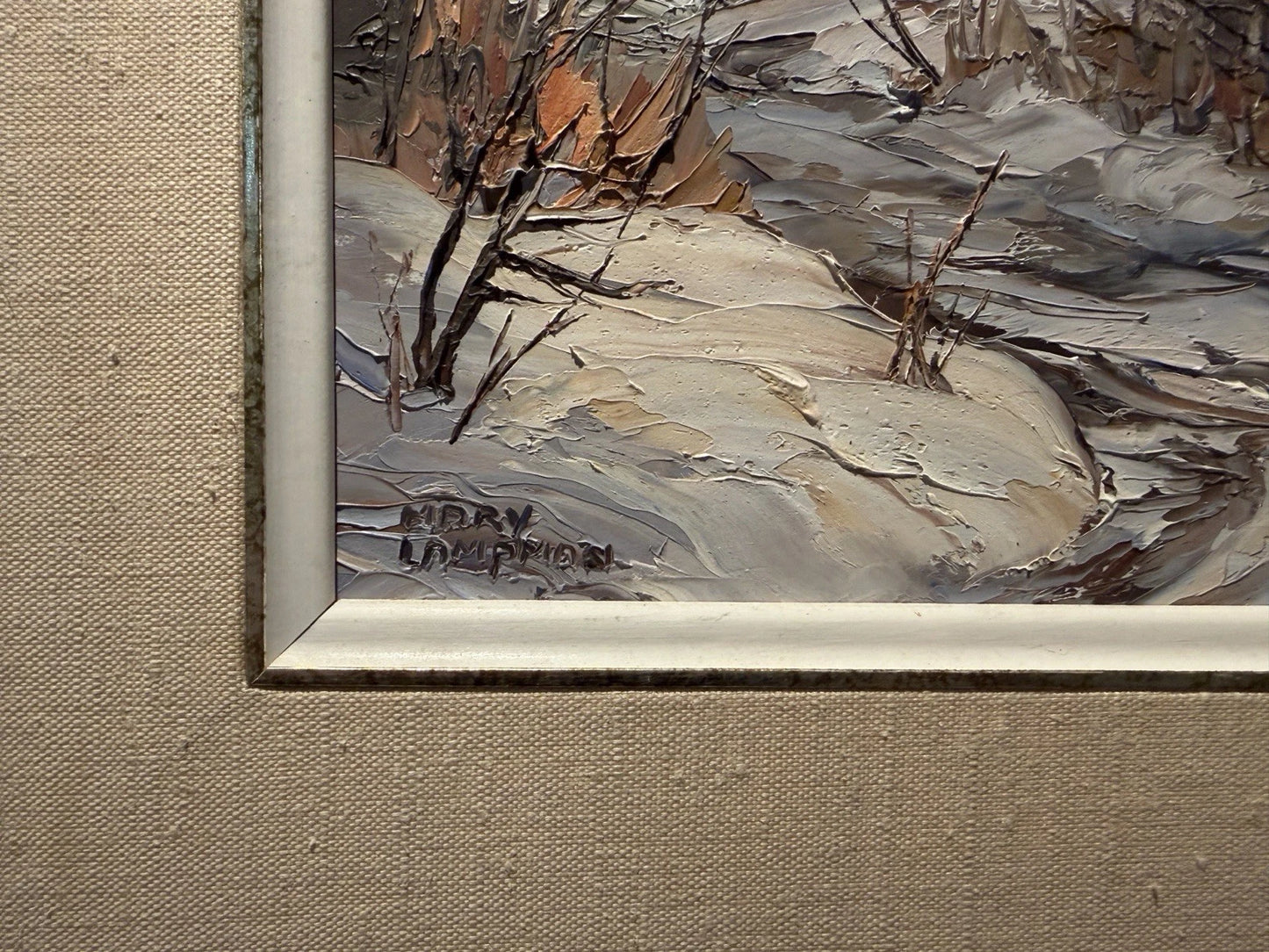 Vintage Original Winter Landscape Oil Painting – “Mary Lampman” “Down A Lane”
