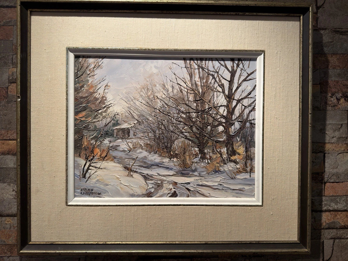 Vintage Original Winter Landscape Oil Painting – “Mary Lampman” “Down A Lane”