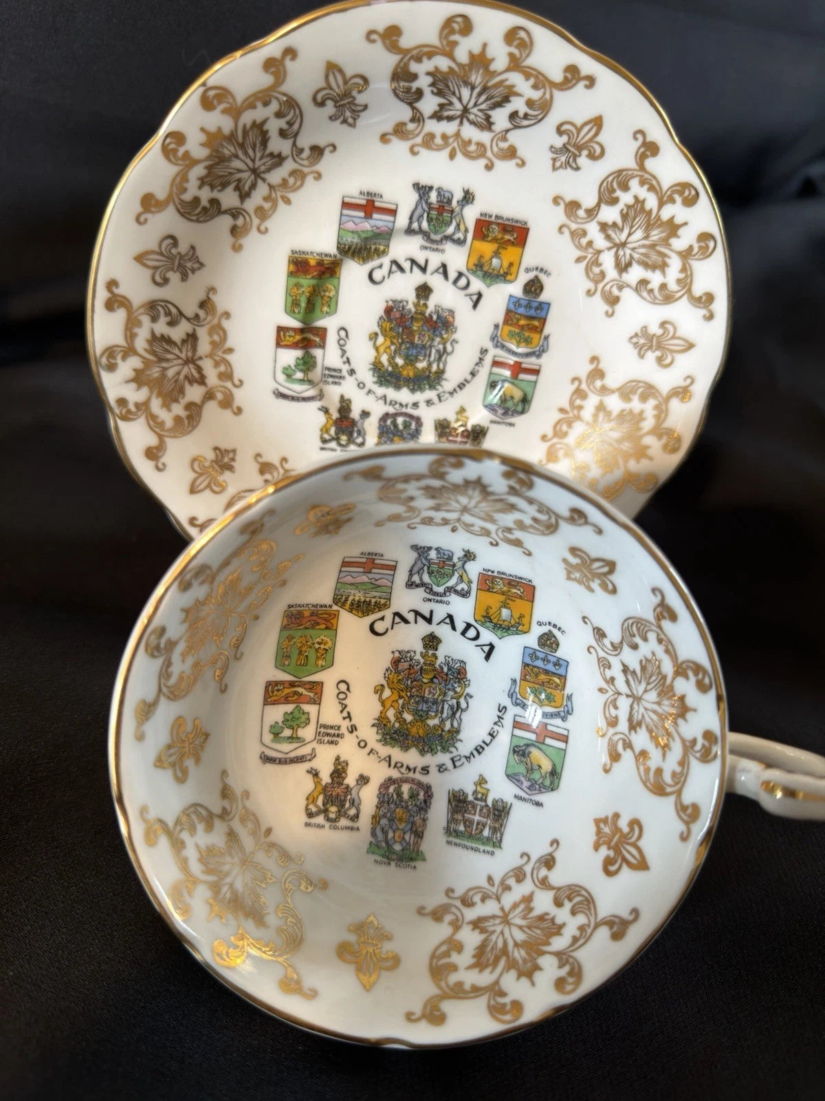 Paragon Fine Bone China Canada Coat of Arms Teacup & Saucer Set Gold