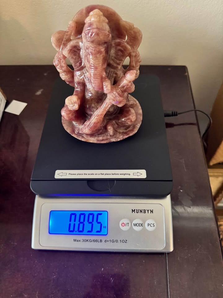 Natural Strawberry Agate Ganesha Statue with Veena – Hand-Carved