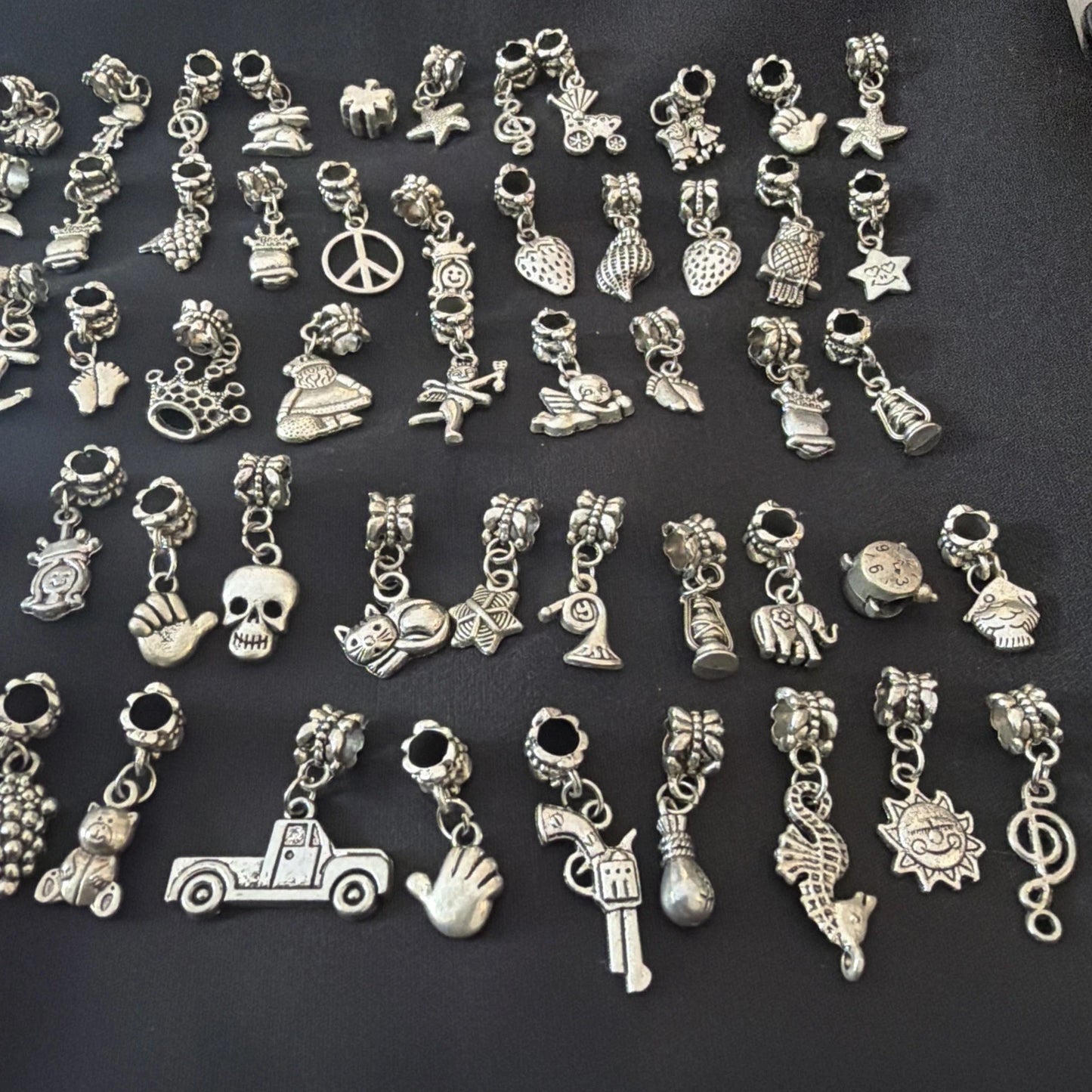 Vintage-Style Silver Tone Bracelet Charm Lot – Mixed Themes – Large Bundle