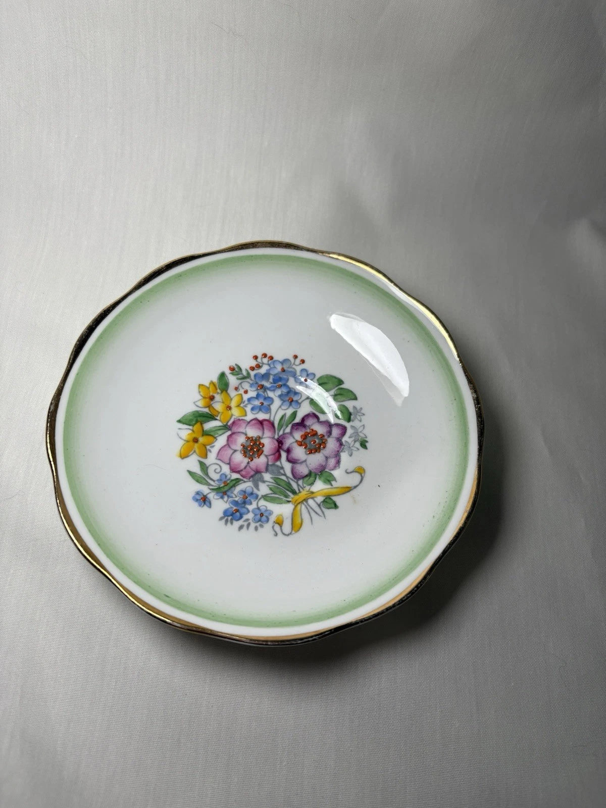 Royal Albert Bone China Teacup & Saucer England Floral Green Band Vintage- Pings