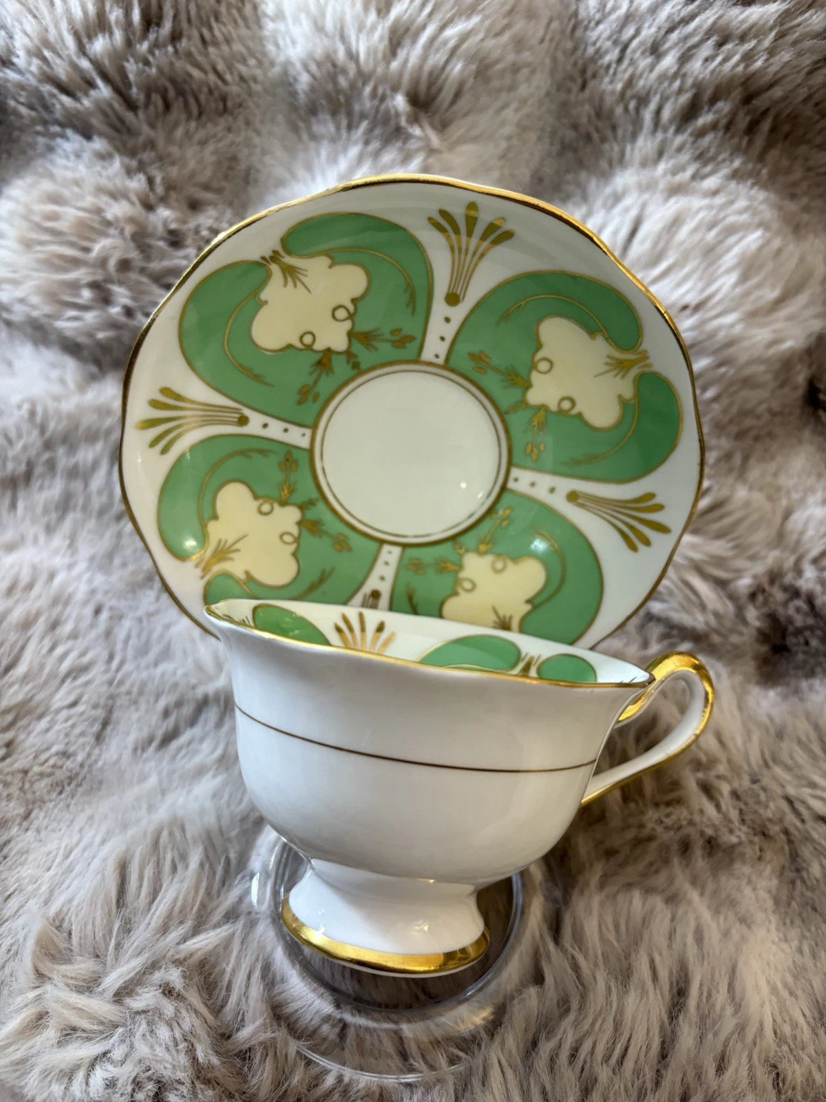 Royal Albert Green & Gold Teacup & Saucer Bone China England Vintage- Pings