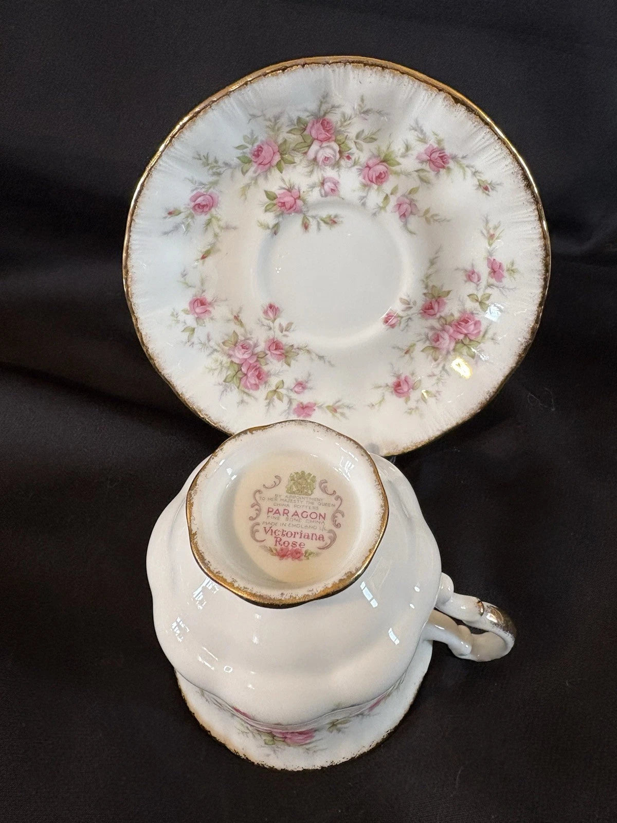 Vintage Paragon Victoriana Rose Teacup & Saucer England Bone China Gold Gilt