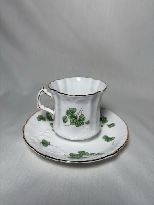 Vintage Hammersley "Lucky Shamrock" Bone China Embossed Tea Cup & Saucer- Pings
