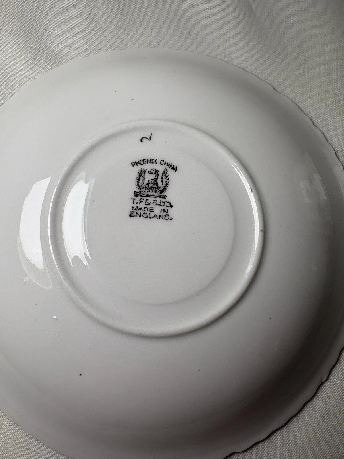 Phoenix China England Cup & Saucer Floral Black Trim Vintage- Small Chip- Pings