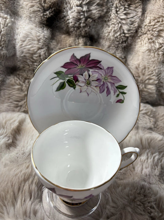 Delphine Bone China Tea Cup & Saucer – Purple Floral - Pings
