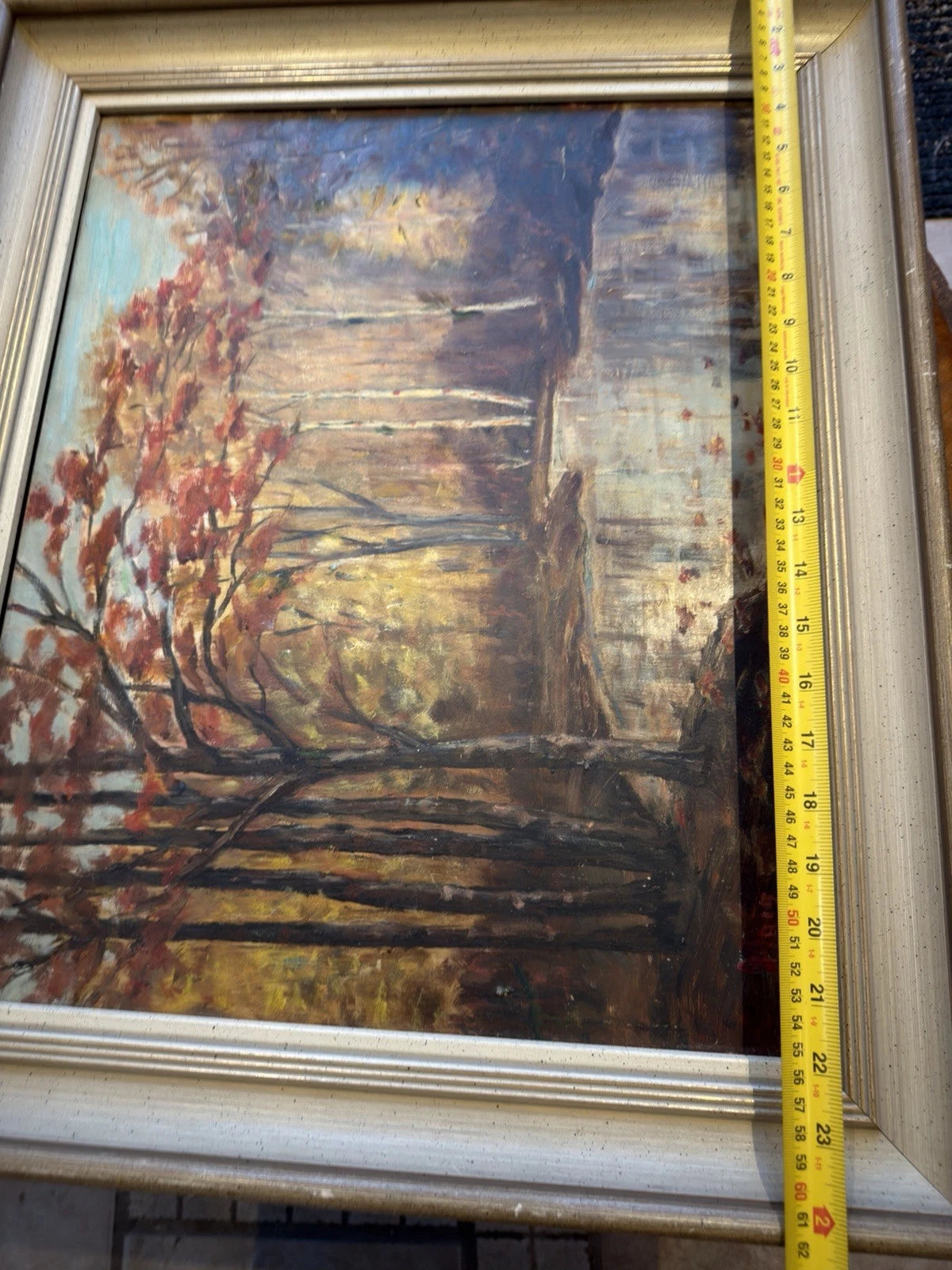 Original Oil Painting – Autumn Woodland Landscape with Pond – Framed