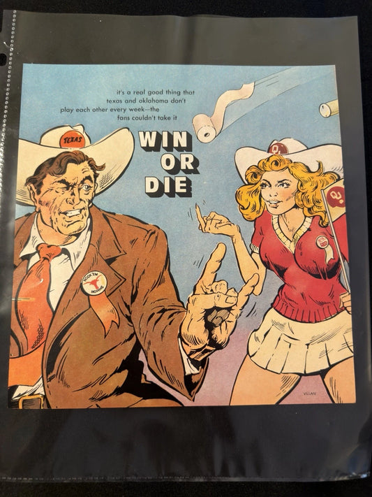 Vintage Texas vs Oklahoma Rivalry Art Print Playboy Villani Football