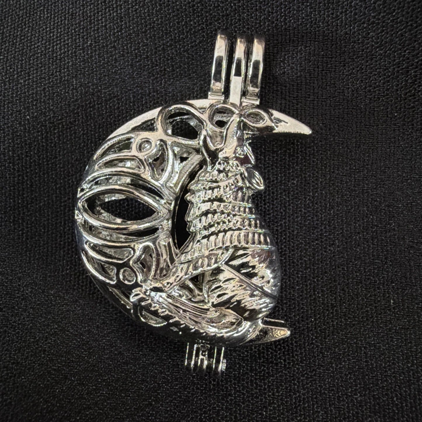 Wolf Howling at Moon Necklace Charm – Lunar Cage Pendant