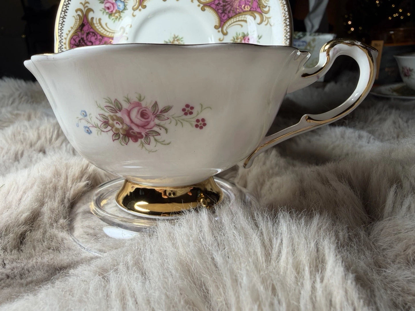 Paragon Tea Cup And Saucer - by appointment to her majesty -Pings - Fine Crack