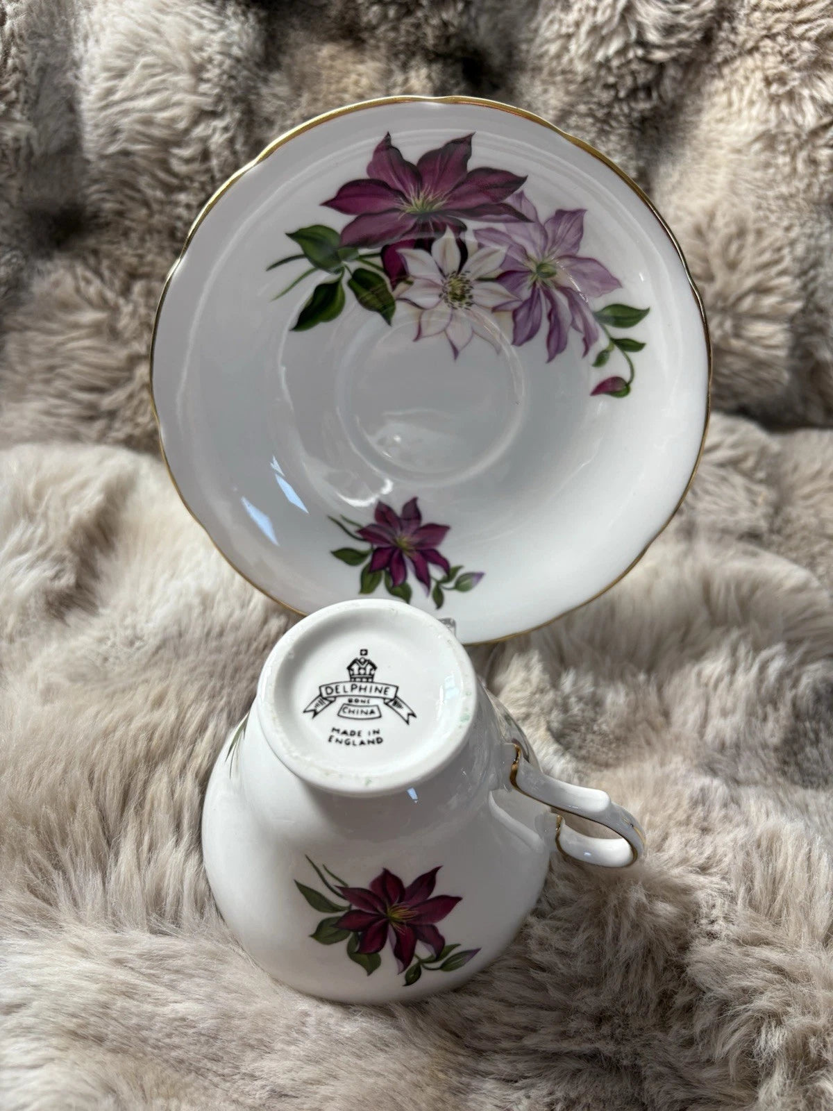 Delphine Bone China Tea Cup & Saucer – Purple Floral - Pings