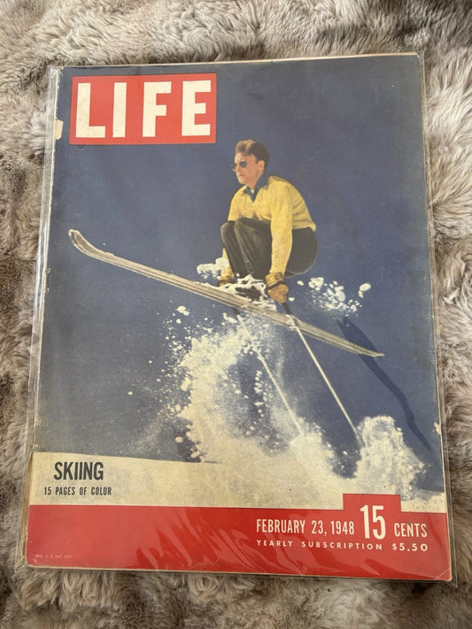 LIFE Magazine Feb 23 1948 | Skiing Cover | 15 Pages of Color | Vintage