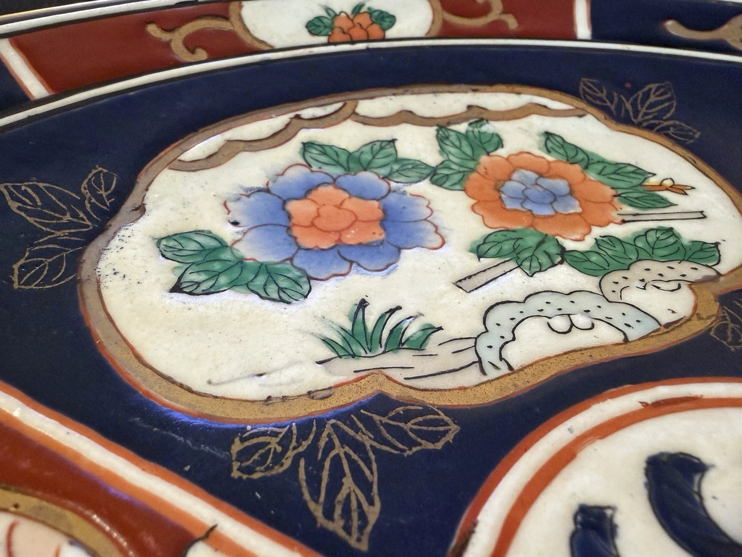 Antique Japanese Imari Charger Plate Hand Painted Meiji Floral Phoenix 10.5”