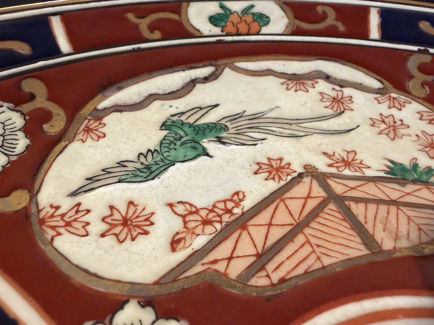 Antique Japanese Imari Charger Plate Hand Painted Meiji Floral Phoenix 10.5”