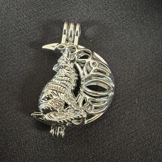 Wolf Howling at Moon Necklace Charm – Lunar Cage Pendant