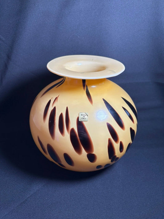 Italian Murano-Style Art Glass Vase – Amber & Tortoiseshell Hand-Blown Design (M