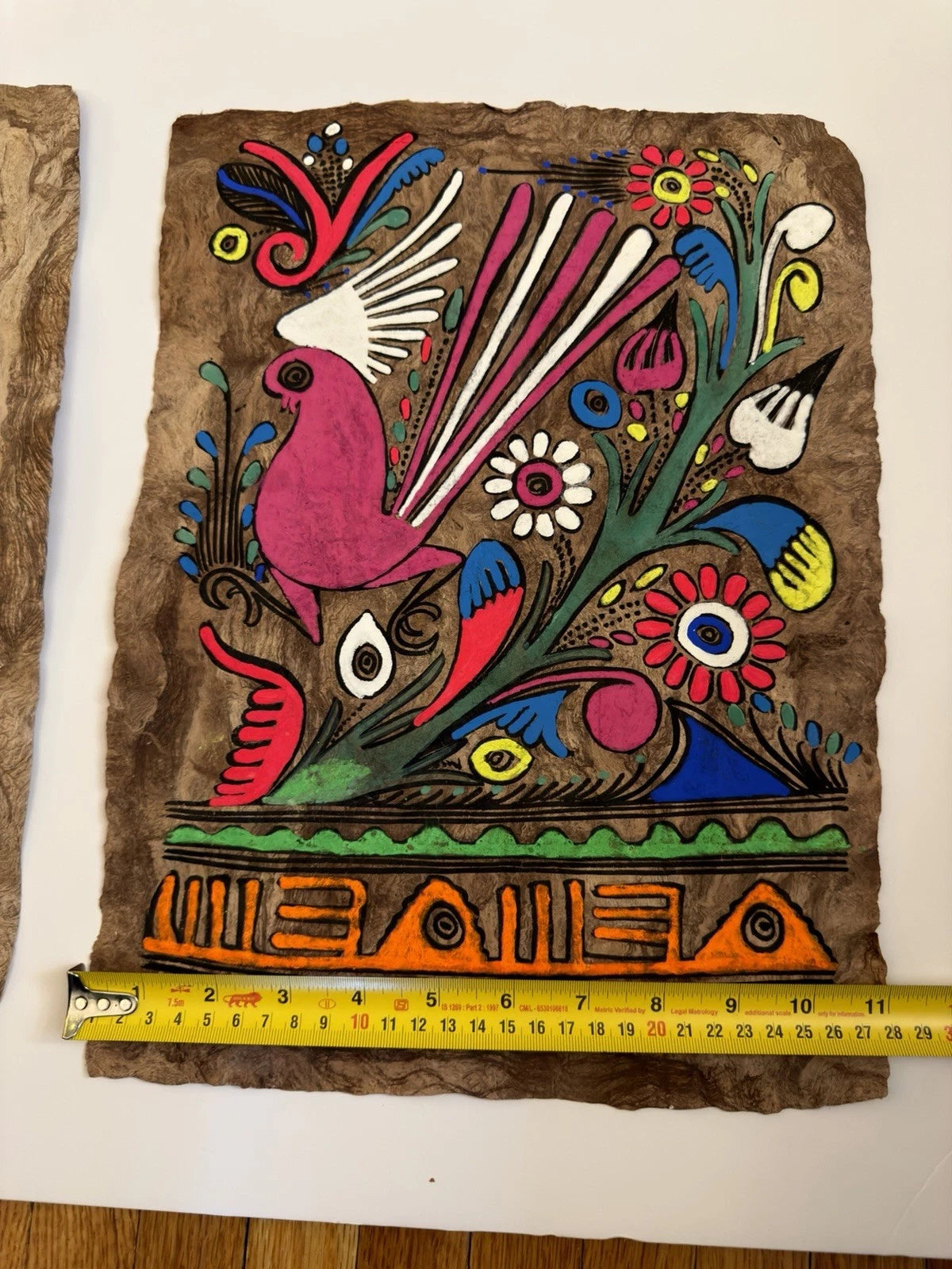 Pair of Vintage Mexican Folk Art Paintings on Tree Bark – Hand-Painted