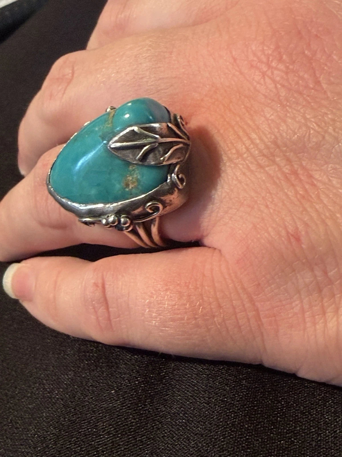 Vintage 925 Sterling Silver Turquoise Ring Size 7 Large Statement Artisan Boho