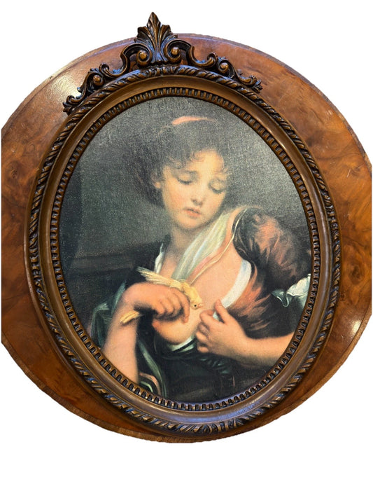 Art Print – Classical Portrait of Young Woman with Bird - Ornate wood frame