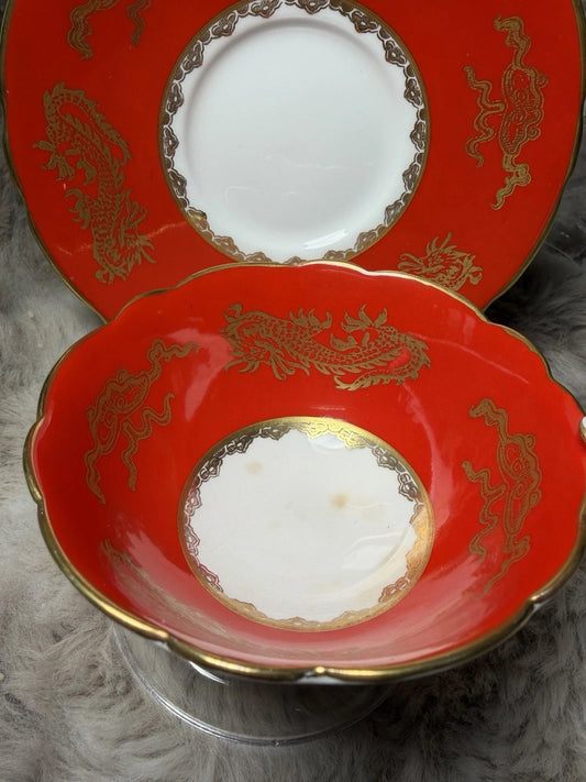 Royal Stafford Tea Cup And Saucer Red With Golden Dragons
