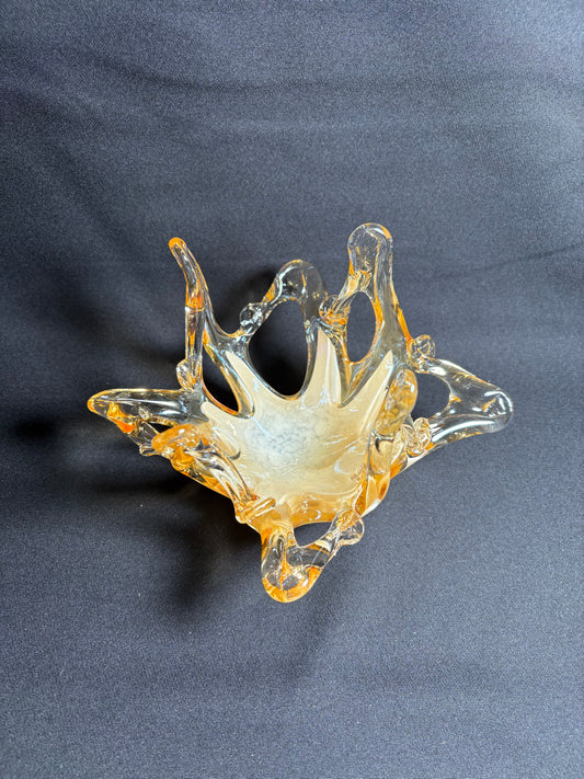 Murano Glass Centerpiece Bowl – Amber and Clear Sculptural Art Glass