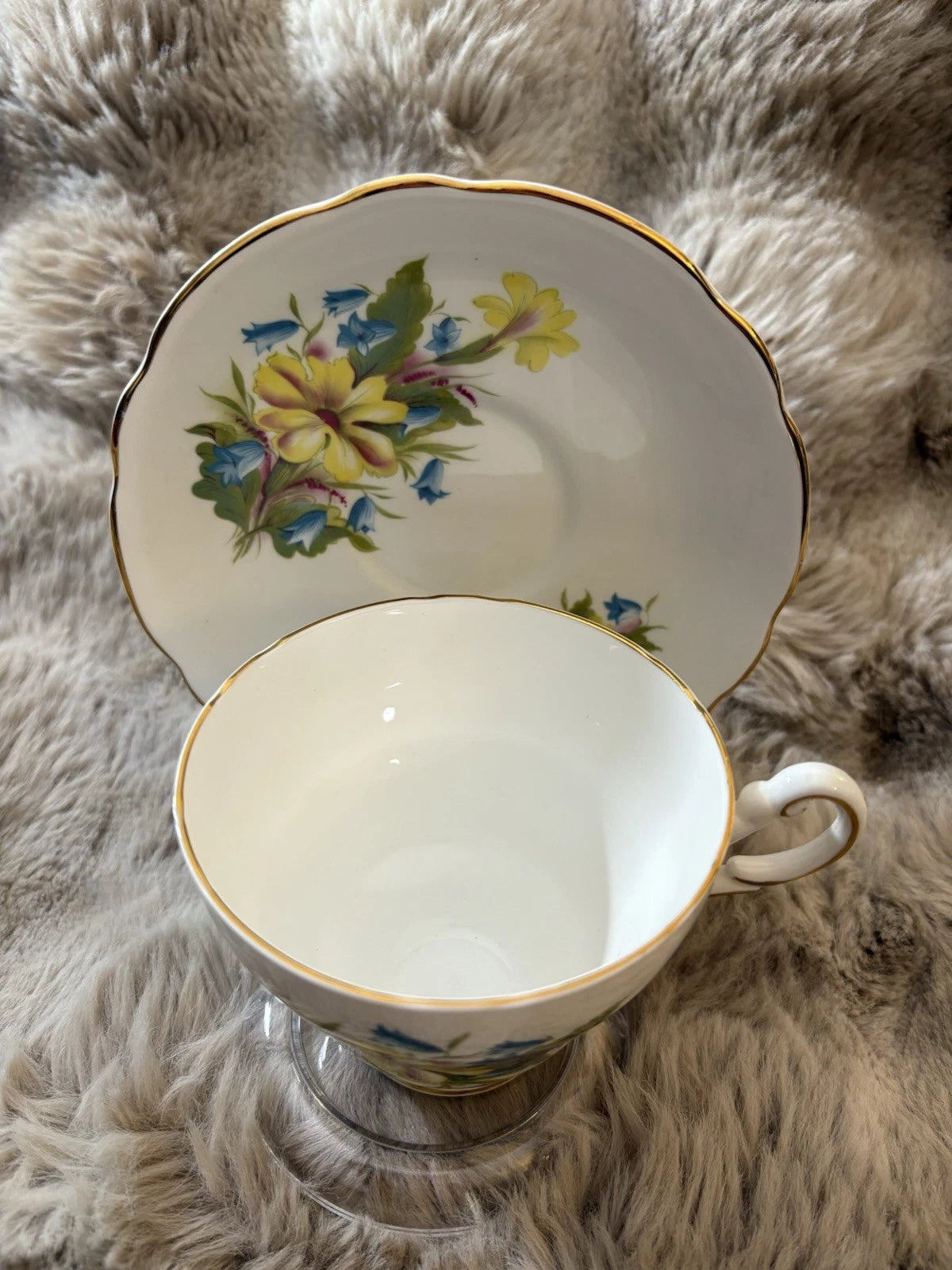 Regency English Bone China Teacup & Saucer Floral Gold Trim Vintage- Pings