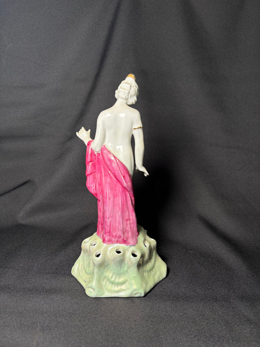 Vintage Porcelain Flower Frog Figurine - Nude Lady with Rose Drape
