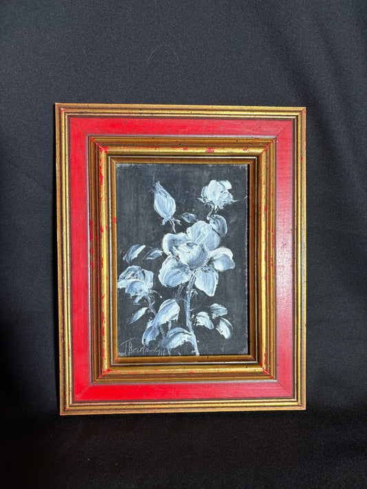 Monochrome Rose Oil Painting by Jane Barlow – Framed Original Art