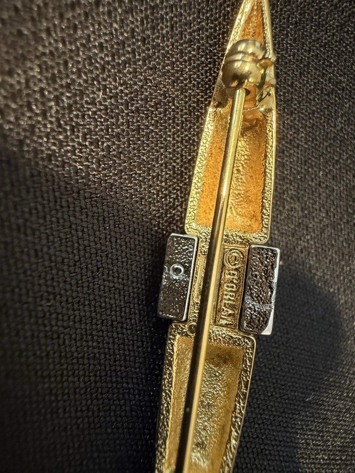 Vintage D’Orlan Gold Tone Bar Brooch Rhinestone Accent Signed Designer Pin
