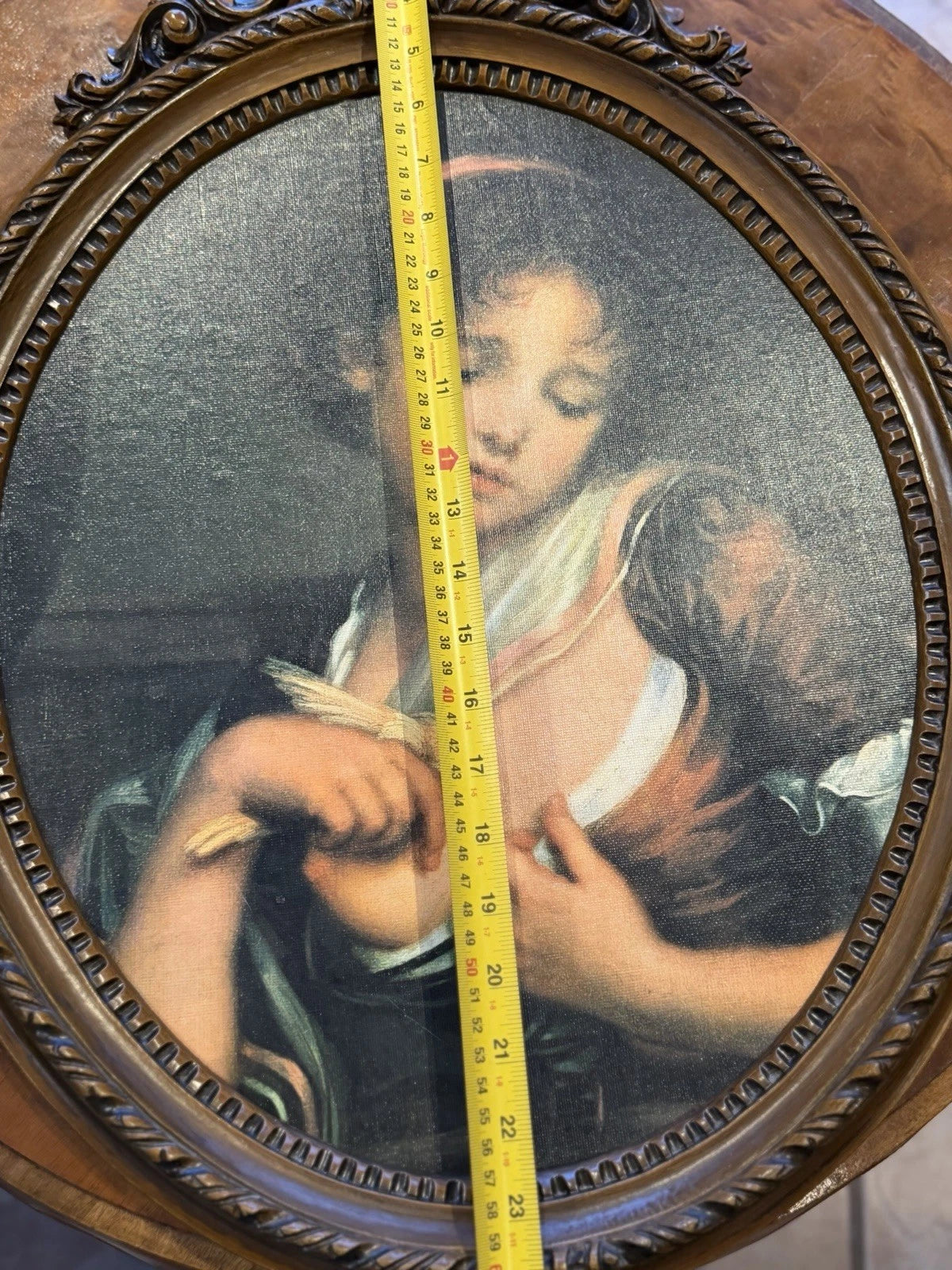 Art Print – Classical Portrait of Young Woman with Bird - Ornate wood frame