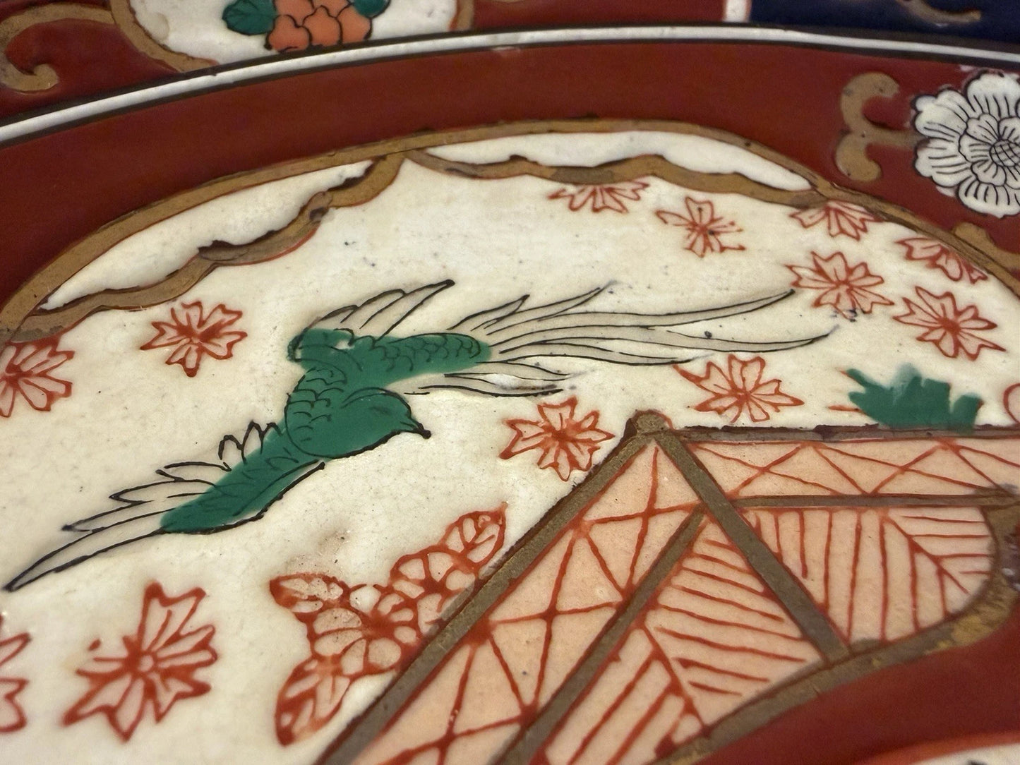 Antique Japanese Imari Charger Plate Hand Painted Meiji Floral Phoenix 10.5”