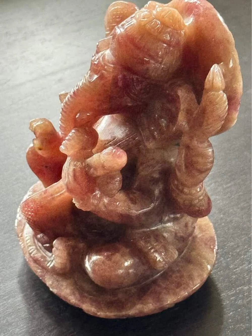 Natural Strawberry Agate Ganesha Statue with Veena – Hand-Carved