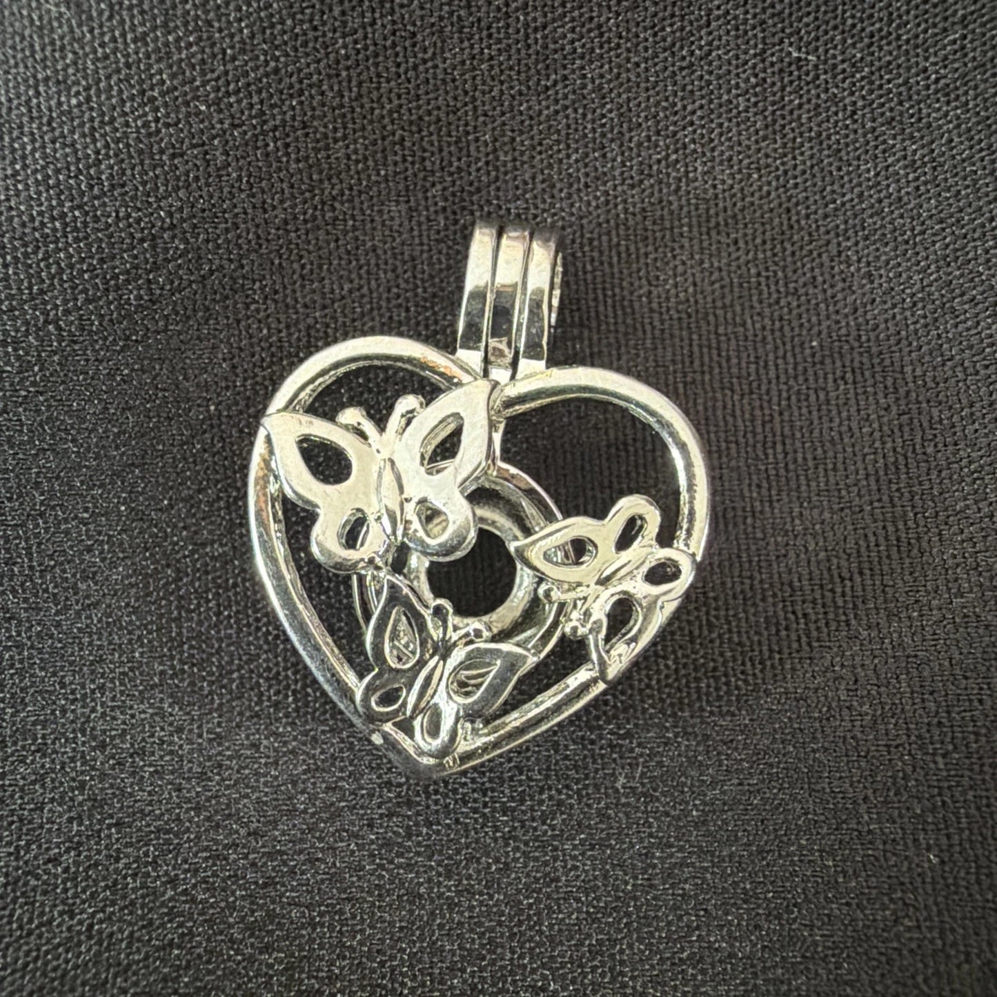 Butterflies in Heart Necklace Charm – Open Cage Pendant