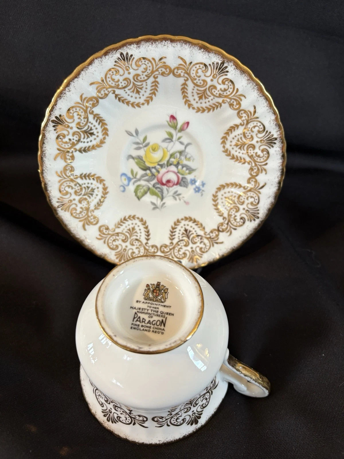 Vintage Paragon Teacup & Saucer Fine Bone China Gold Gilt Floral England