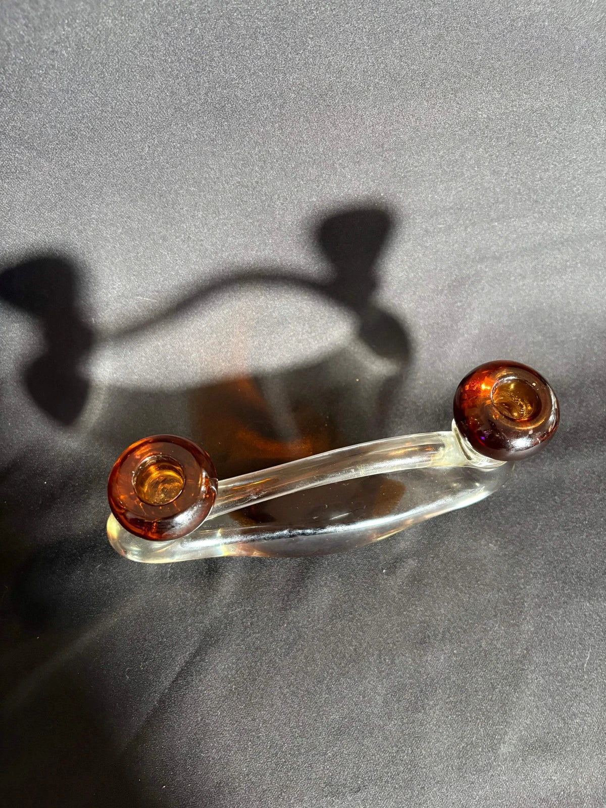 Murano Glass Double Candle Holder – Amber & Clear Hand-Blown Art Glass (Mid-Cent