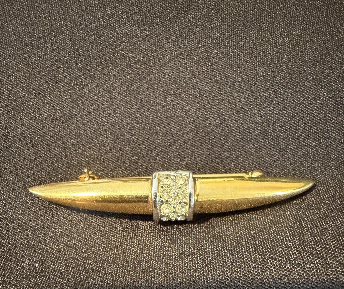 Vintage D’Orlan Gold Tone Bar Brooch Rhinestone Accent Signed Designer Pin