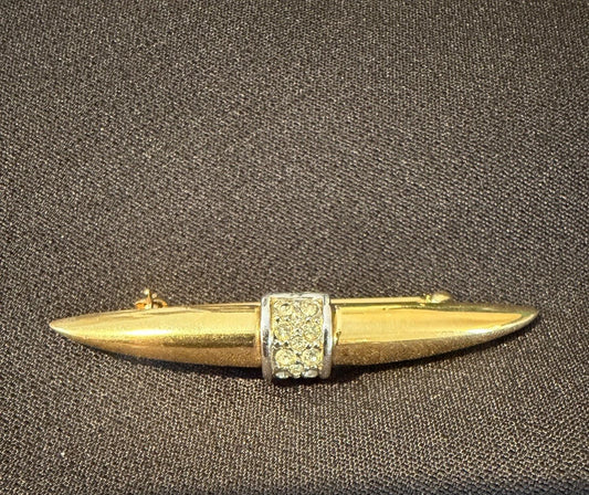 Vintage D’Orlan Gold Tone Bar Brooch Rhinestone Accent Signed Designer Pin