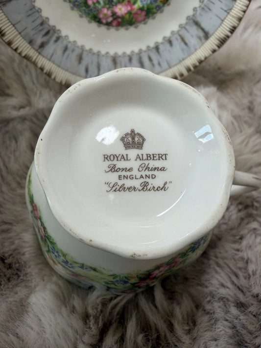 Beautiful Royal Albert Silver Birch Tea Cup & Saucer Bone China England Vintage