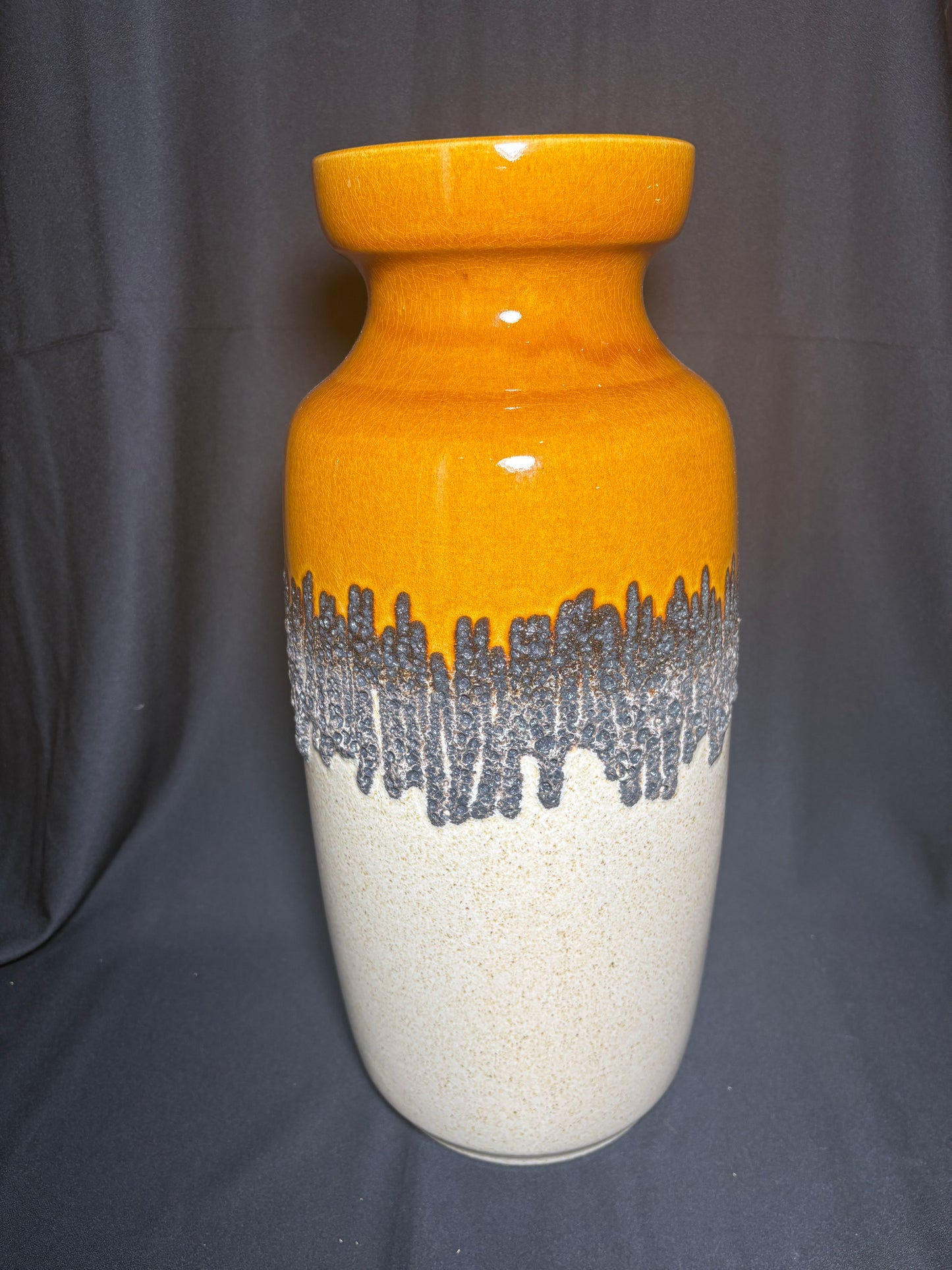 Mid-Century Modern Drip Glaze Vase - Orange & Cream West German Style