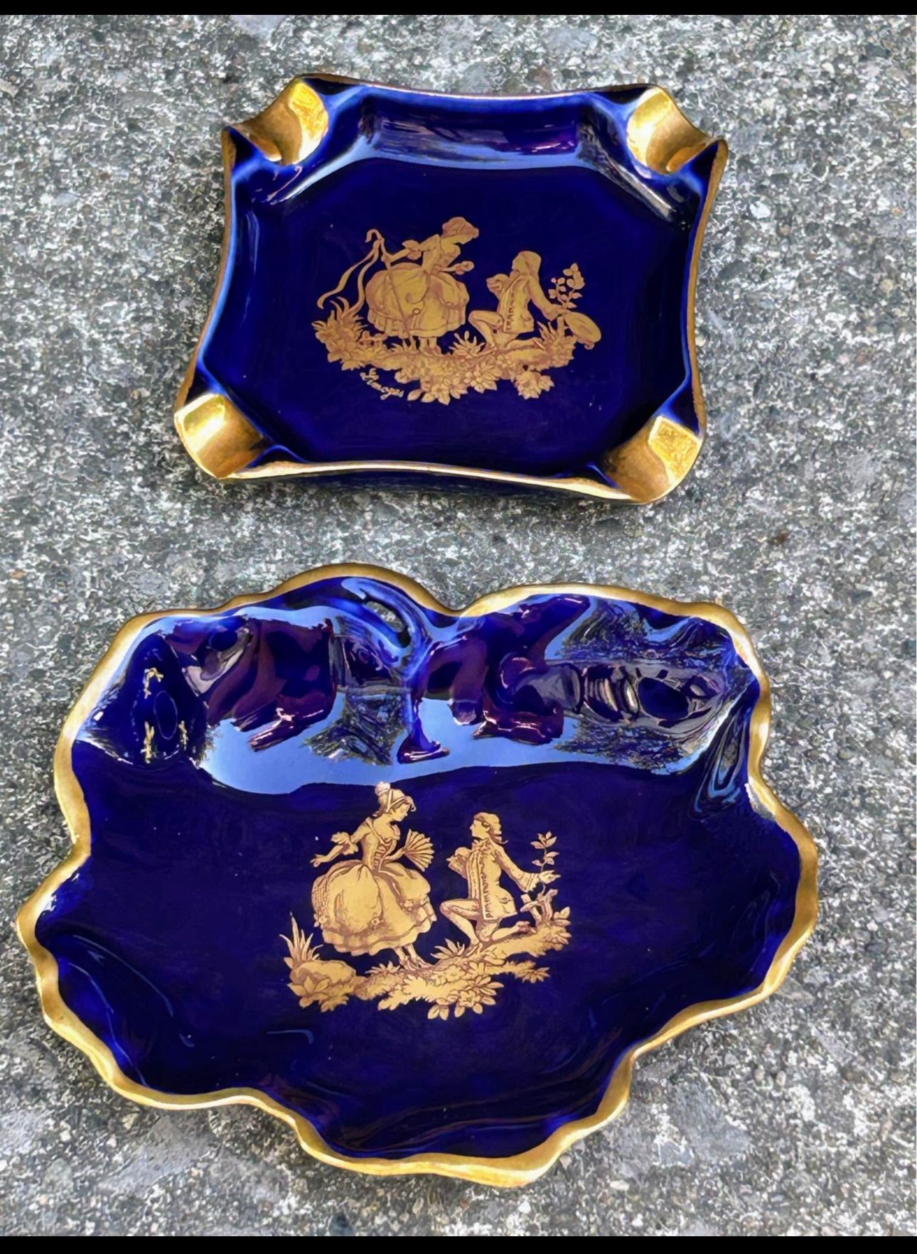 Cobalt Blue Porcelain Ashtray & Trinket Dish Set