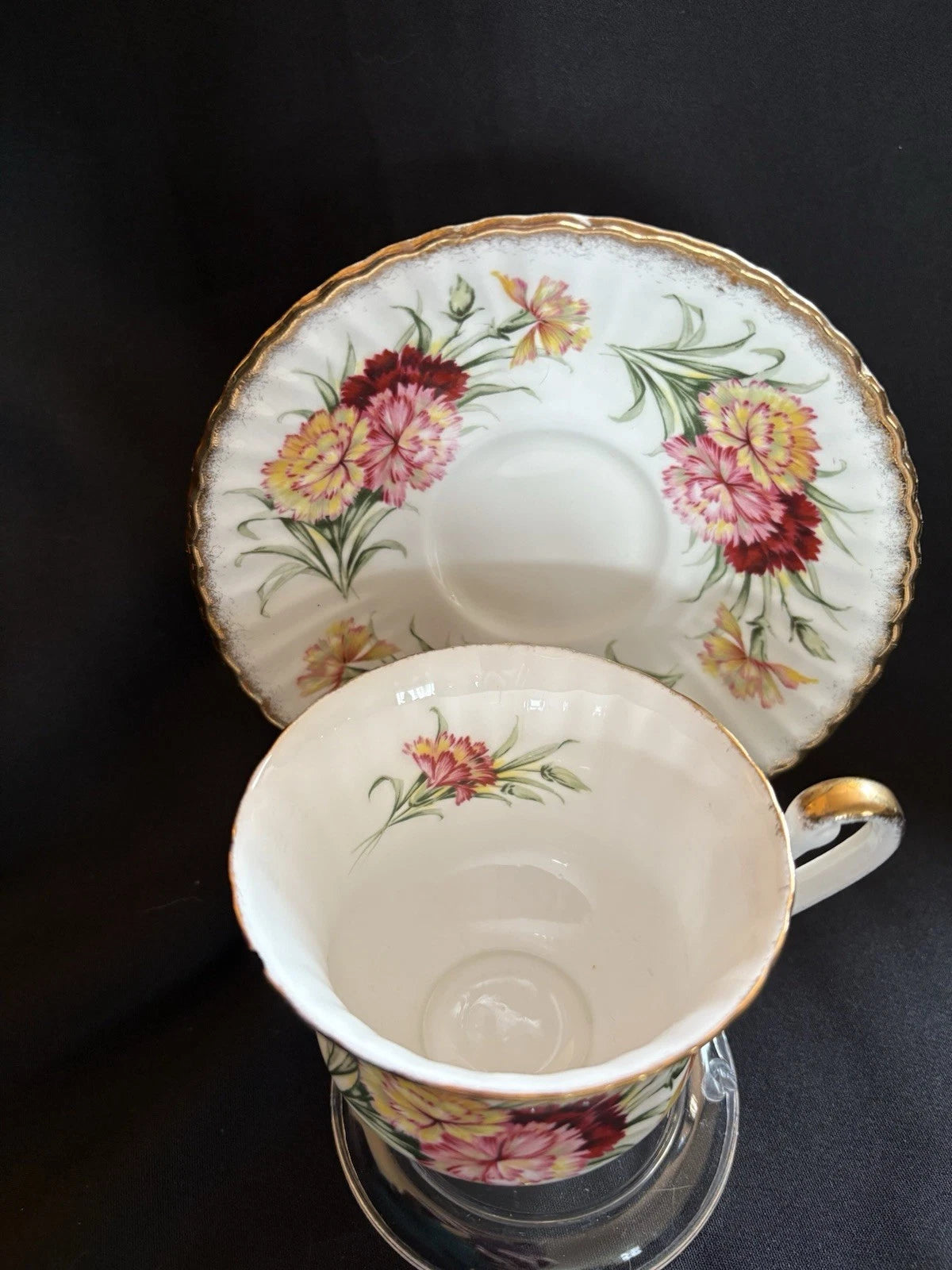 Vintage Paragon Fine Bone China Teacup Saucer Carnation Floral England