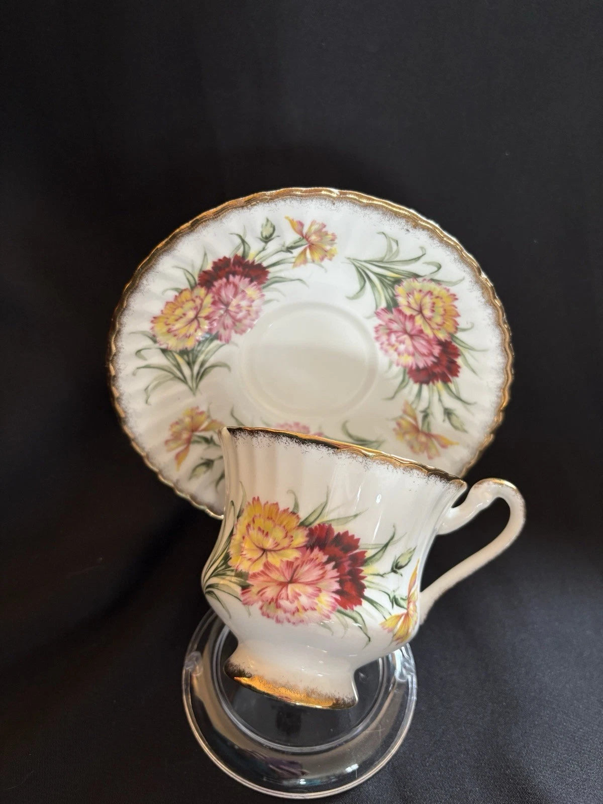 Vintage Paragon Fine Bone China Teacup Saucer Carnation Floral England
